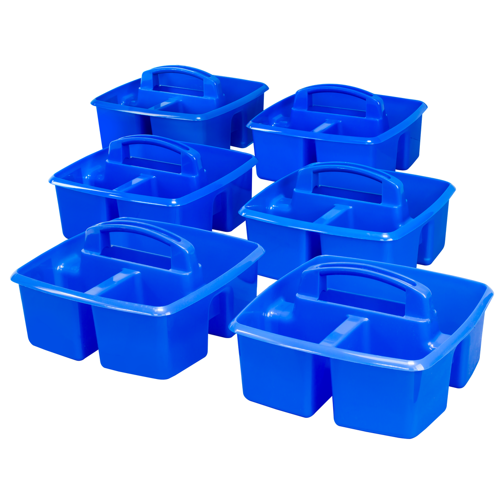 Storex Large Classroom Craft Caddy with Cups, 13 x 11 x 6.575 Inches, Blue,  Case of 2 (00985A02C)
