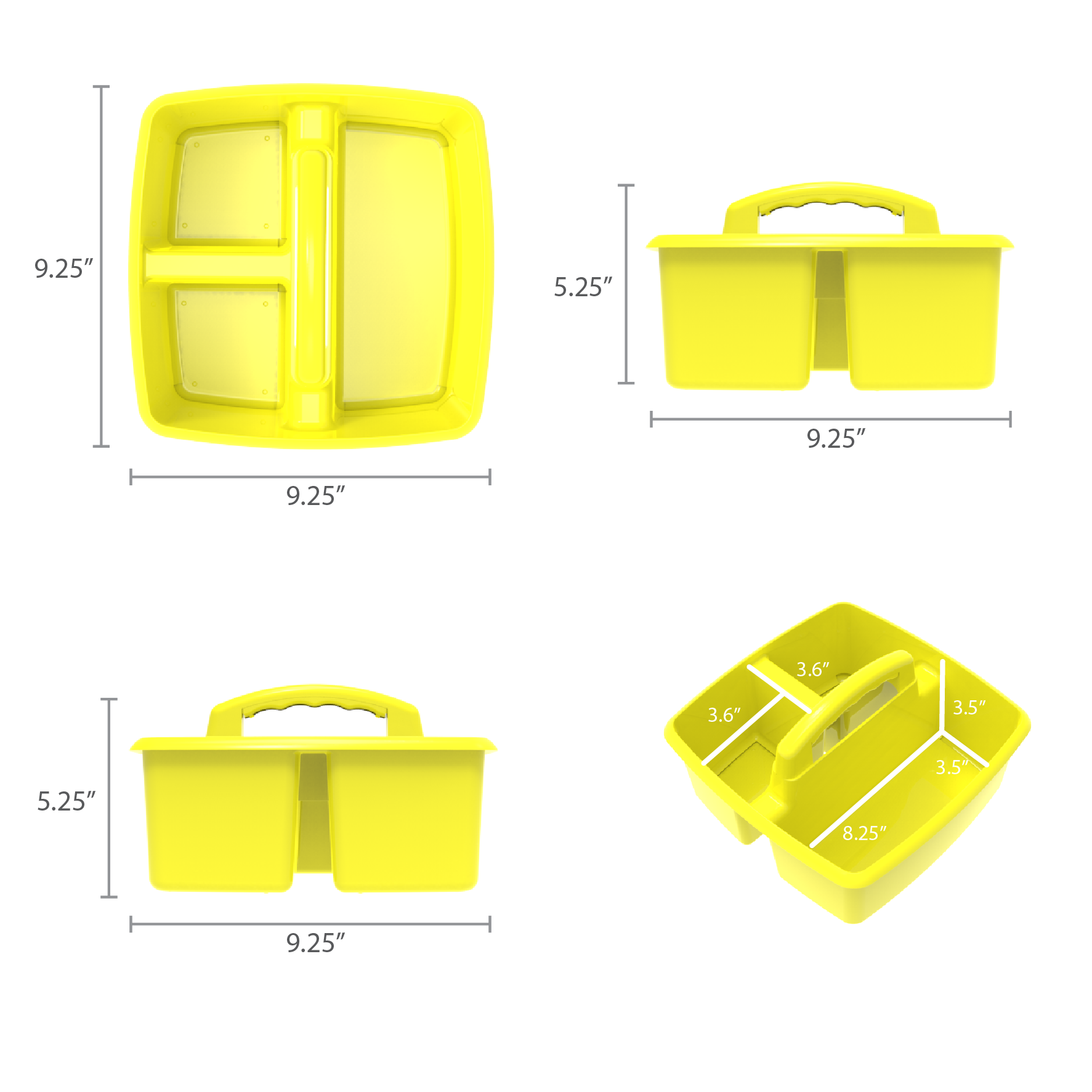 Black 3-Compartment Caddy, Plastic, 9.25 x 9.25 x 5.25 Inches, 1 Piece