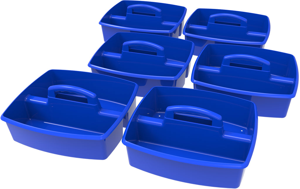 Storex Large Classroom Craft Caddy with Cups, 13 x 11 x 6.575 Inches, Blue,  Case of 2 (00985A02C)