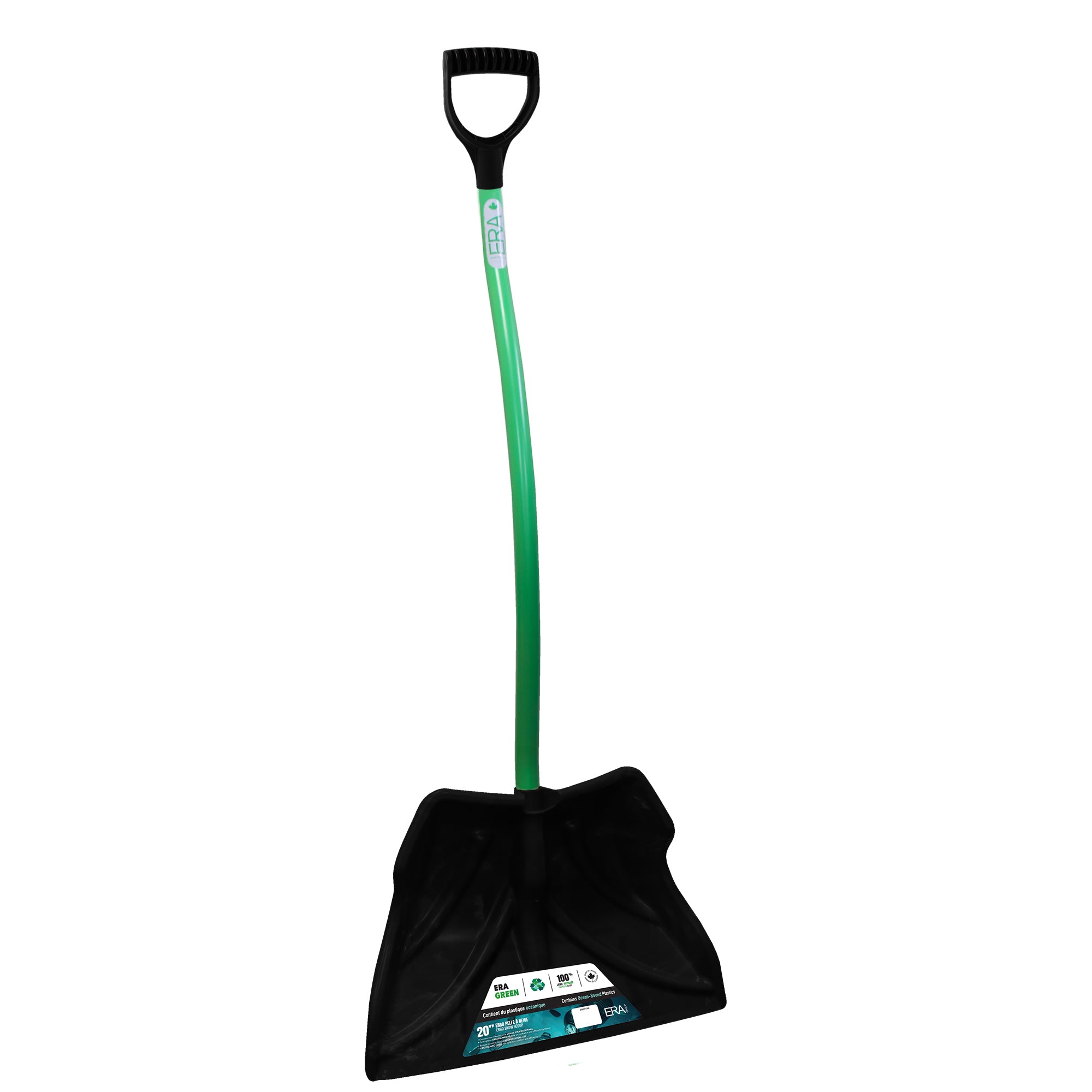 ERA Green 20-inch Ergo Snow Shovel with Metal Wear Strip, Black/Green