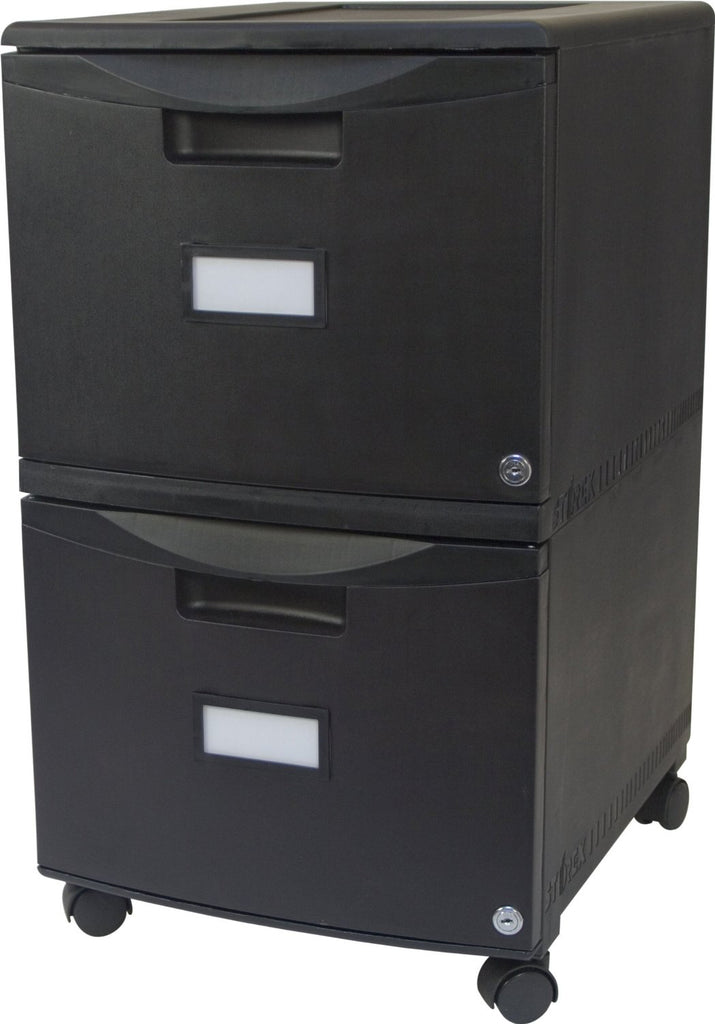 Two Drawer Mobile File Cabinet with Lock, all Black