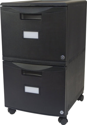 Two Drawer Mobile File Cabinet with Lock, all Black