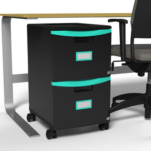Mobile File Cabinet, Black/Teal