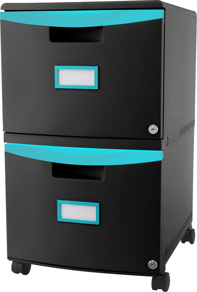 Two Drawer Mobile File Cabinet with Lock, Teal