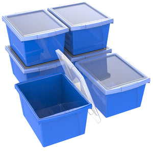 Storex bac de rangement 4 gallons (15l) avec couvercle, bleu, lot de 6                                                  