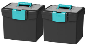 Portable File Box with XL Lid, Black/Teal