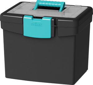 Portable File Box with XL Lid, Black/Teal