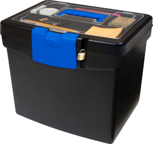 Portable File Box with XL Lid, Black/Blue