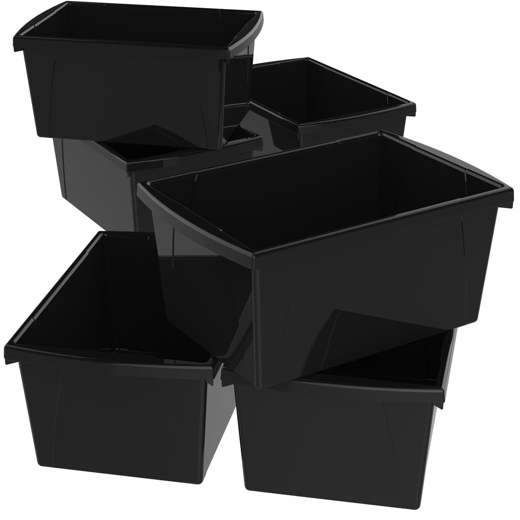Storex 5.5 Gallon (21L) Classroom Storage Bin, Black, 6-Pack