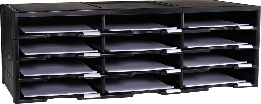 12 Compartment Literature Sorter, Black