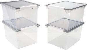 Storex Storage File Tote+Locking Handles/ Clear-Silver Lid (4 units/pack)