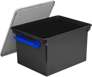 Storex Storage File Tote with Locking Handles, Black/Silver
