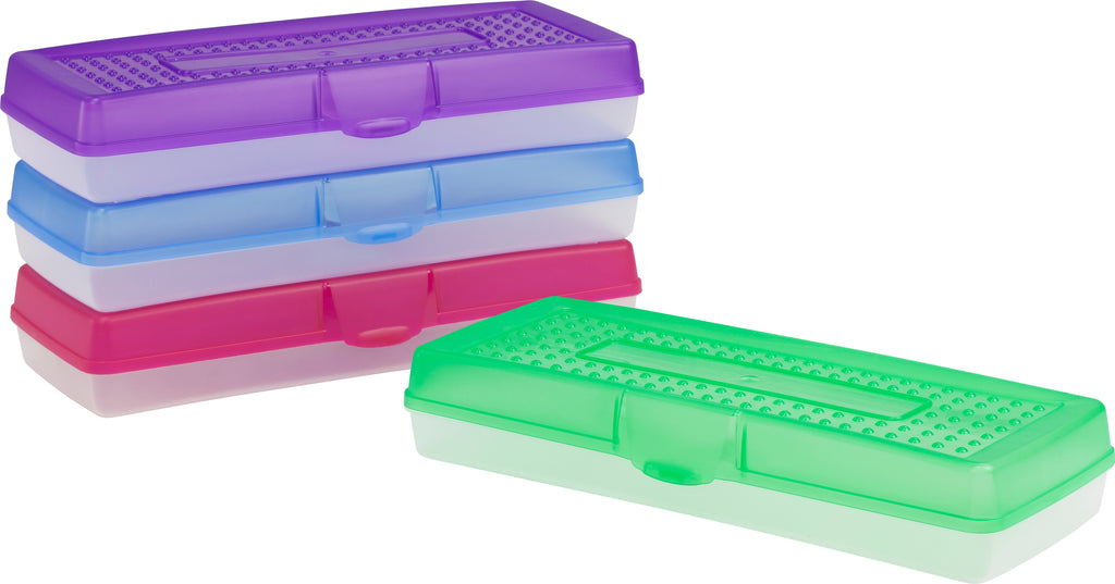 School Smart Stretch Plastic Pencil Box, Blue, Set of 12