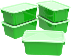 Storex petit bac à rangement avec couvercle, vert, lot de 5                                                             
