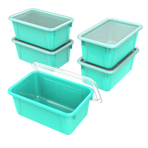 Small Cubby Bin with Lid, Teal