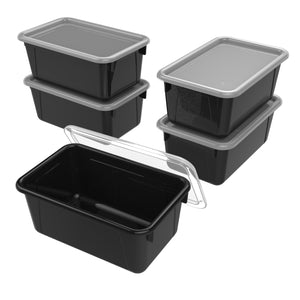 Storex Small Cubby Bin with Cover, Black, 5-Pack
