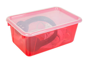 Small Cubby Bin with Lid, Tint Red