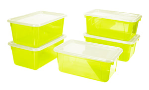 Storex Small Cubby Bin with Cover, Tint Yellow, 5-Pack