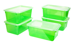 Storex Small Cubby Bin with Cover, Tint Green, 5-Pack
