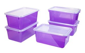 Storex Small Cubby Bin with Cover, Tint Violet, 5-Pack
