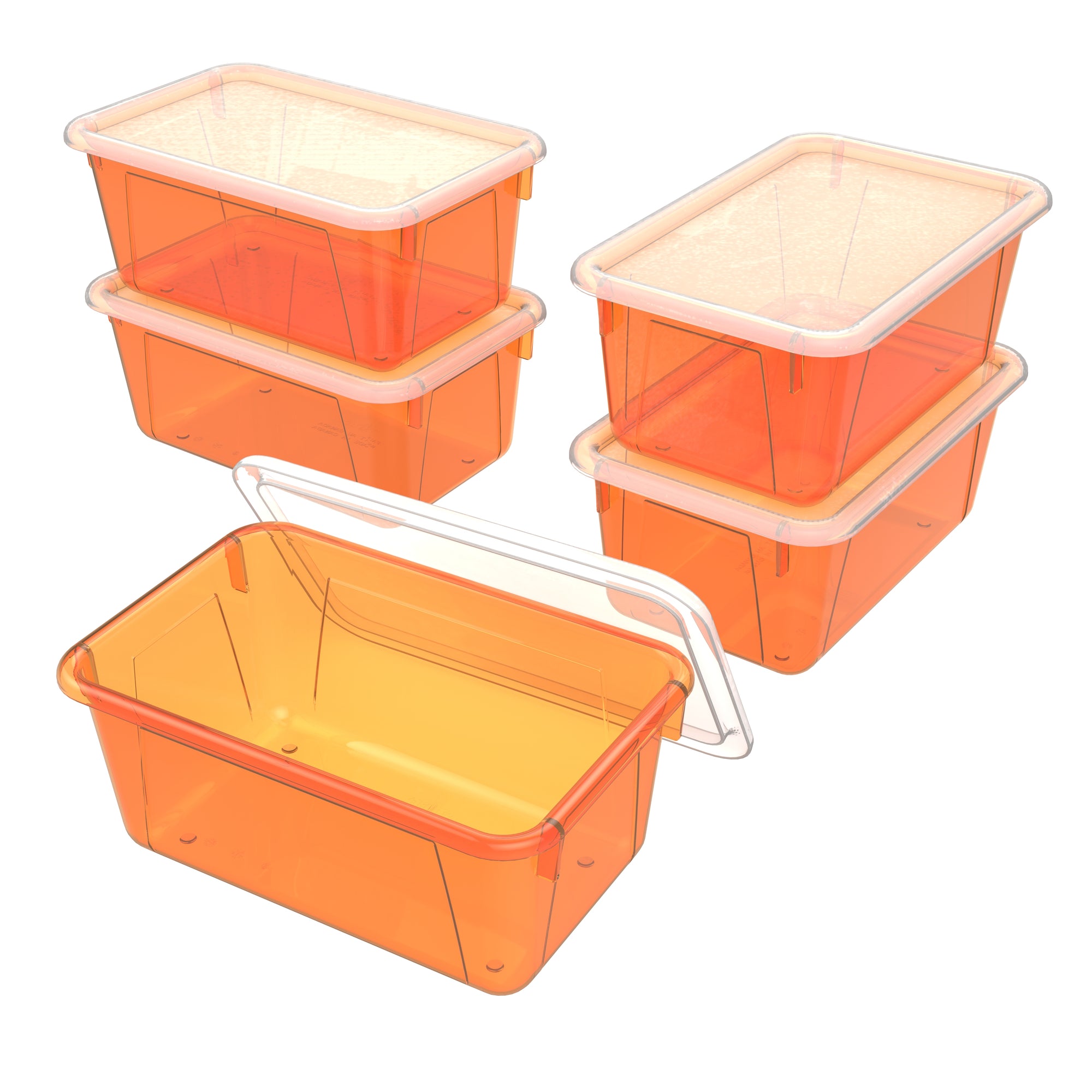 Storex Small Cubby Bin with Cover, Tint Orange, 5-Pack
