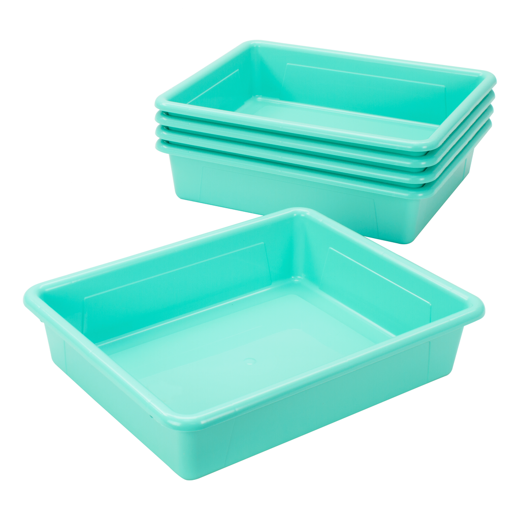 Storex Storage Tray, Letter Size, 10 x 13 x 3 Inches, Teal, 5-Pack