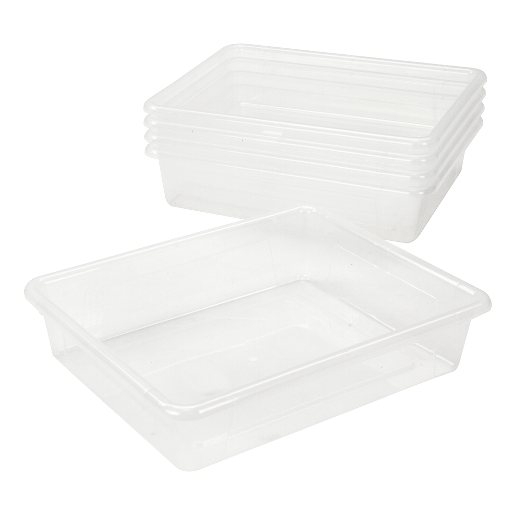 Storex Flat Storage Tray, Letter Size, 10 x 13 x 3 Inches, Unbreakable Clear, 5-Pack