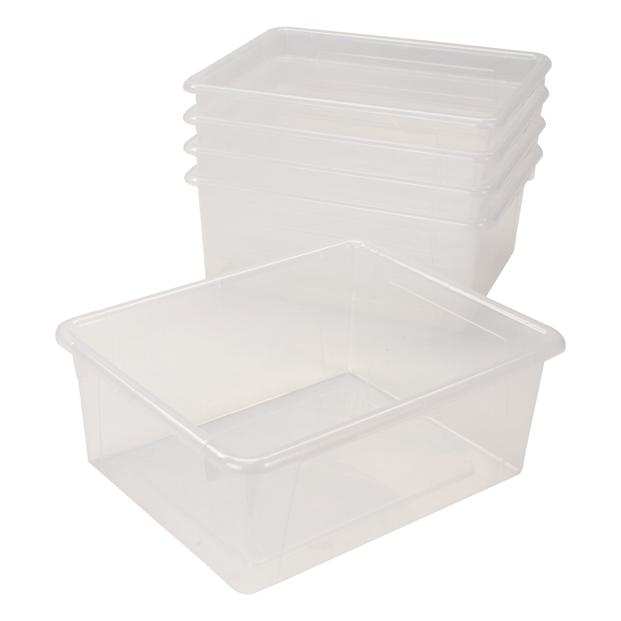 Storex Deep Storage Tray, Letter Size, 10 x 13 x 5 Inches, Unbreakable Clear, 5-Pack