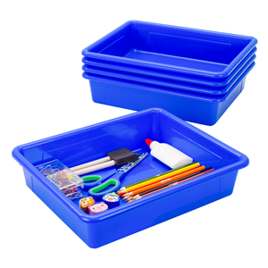 Flat Storage Tray with Lid, Blue