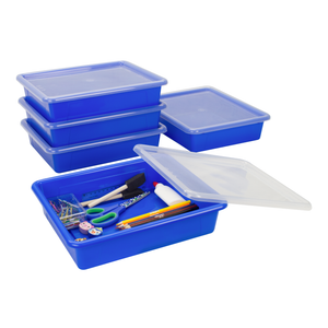 Flat Storage Tray with Lid, Blue