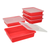 Storex Flat Storage Tray with Lid, Letter Size, 10 x 13 x 3 Inches, Red, 5-Pack