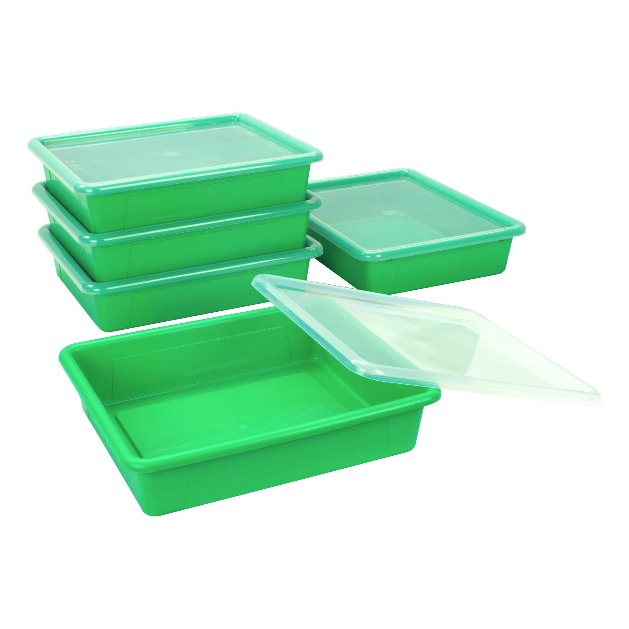 Storex Flat Storage Tray with Lid, Letter Size, 10 x 13 x 3 Inches, Green, 5-Pack