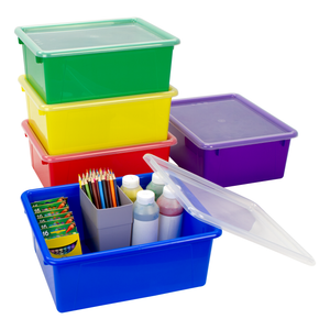 Storex plateau de rangement avec couvercle, format lettre, 10 x 13 x 5 pouces, couleurs variées, lot de 5               