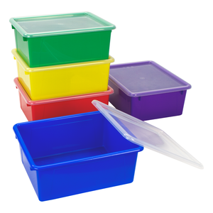 Storex Deep Storage Tray with Lid, Letter Size, 10 x 13 x 5 Inches, Assorted Colors, 5-Pack