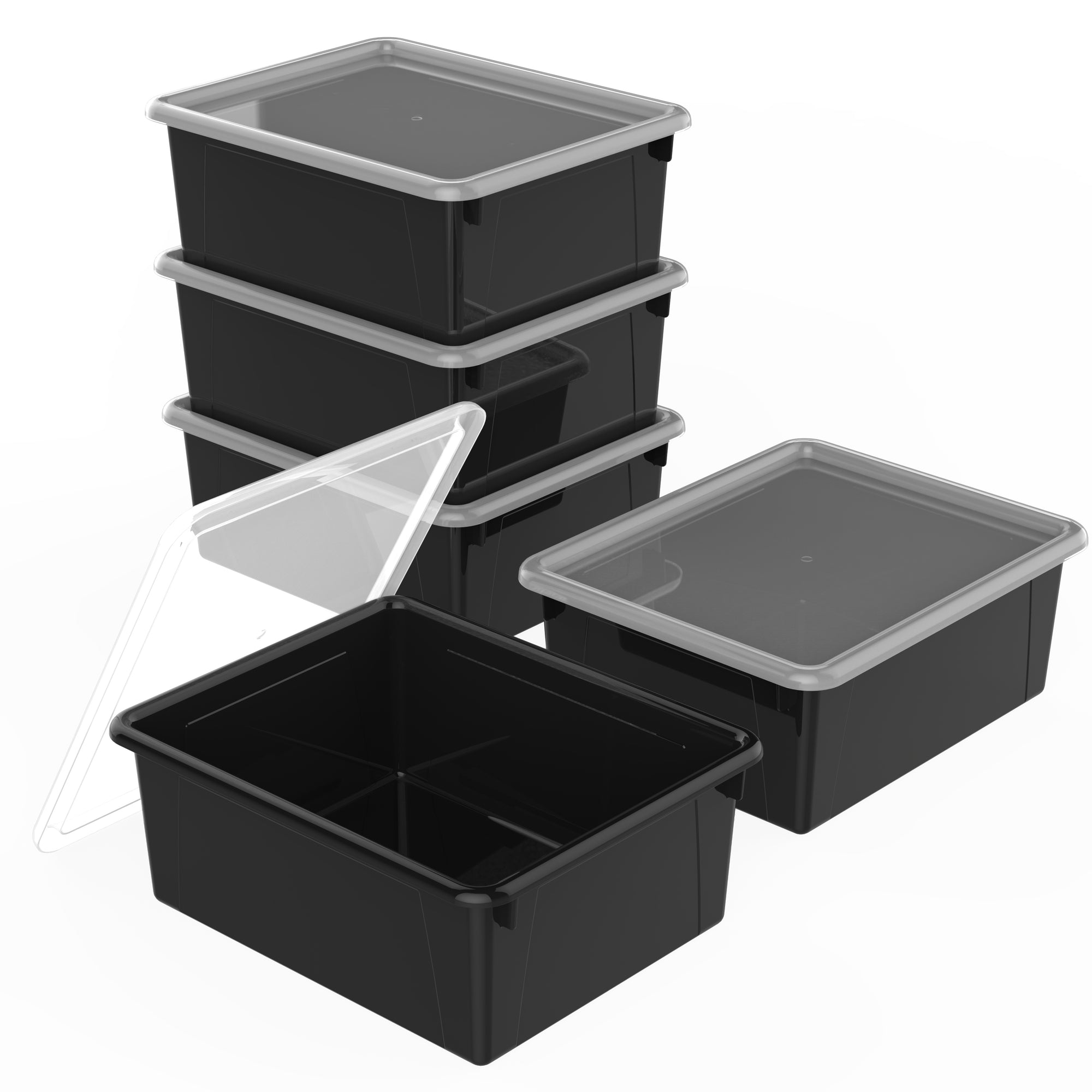 Storex Deep Storage Tray with Lid, Letter Size, 10 x 13 x 5 Inches, Black, 5-Pack
