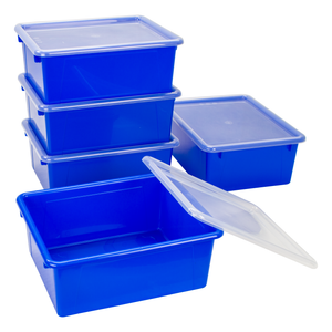 Storex Deep Storage Tray with Lid, Letter Size, 10 x 13 x 5 Inches, Blue, 5-Pack