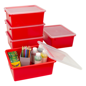 Deep Storage Tray with Lid, Red