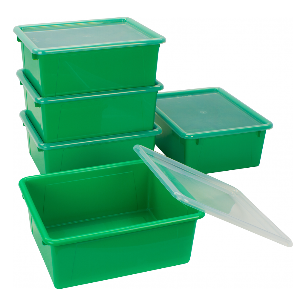 Storex Deep Storage Tray with Lid, Letter Size, 10 x 13 x 5 Inches, Green, 5-Pack