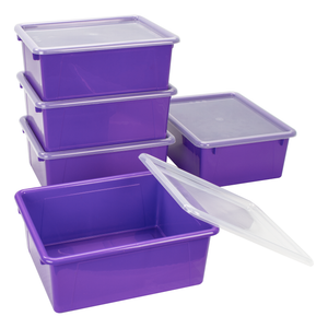 Storex Deep Storage Tray with Lid, Letter Size, 10 x 13 x 5 Inches, Violet, 5-Pack