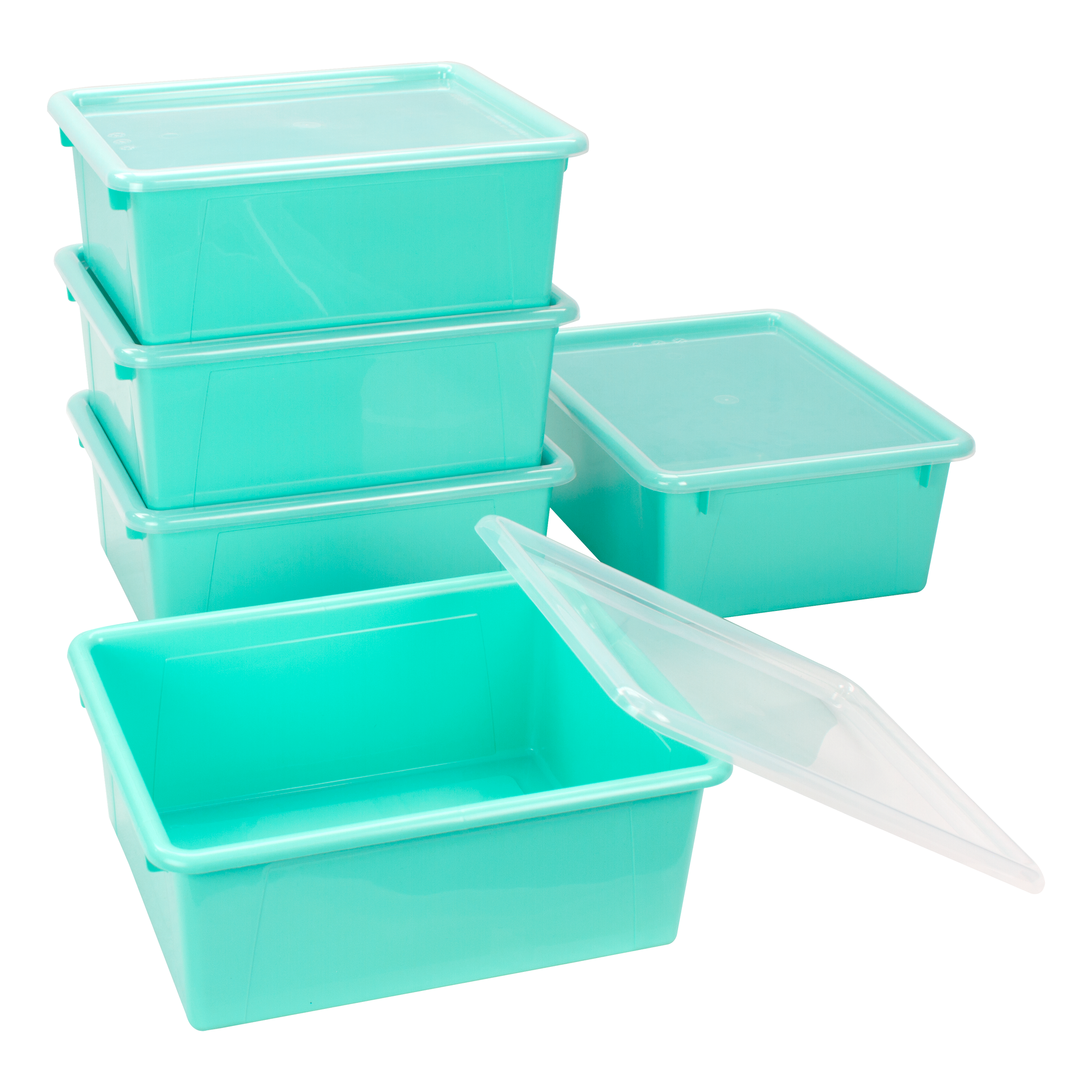 Storex Deep Storage Tray with Lid, Letter Size, 10 x 13 x 5 Inches, Teal, 5-Pack