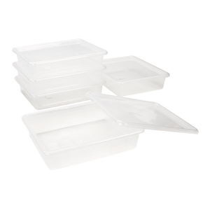 Storex Flat Storage Tray with Lid, Letter Size, 10 x 13 x 3 Inches, Translucent, 5-Pack