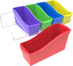 Book Bin Rack with 5 Large Assorted Bins