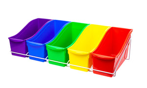 Book Bin Rack with 5 Large Assorted Bins