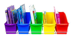 Book Bin Rack with 5 Large Assorted Bins