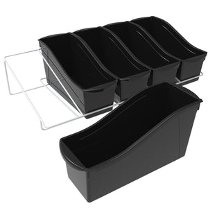 Book Bin Rack with 5 Large Black Bins