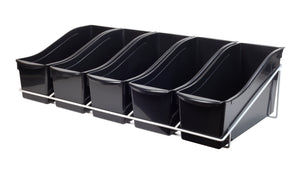 Book Bin Rack with 5 Large Black Bins