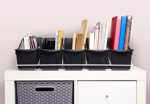 Book Bin Rack with 5 Large Black Bins