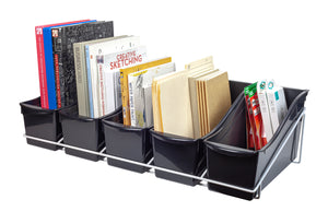 Book Bin Rack with 5 Large Black Bins