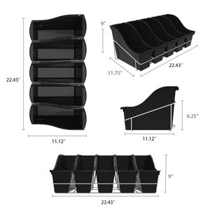 Book Bin Rack with 5 Small Black Bins
