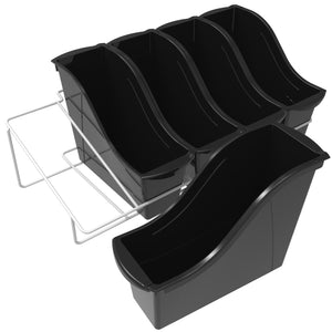 Book Bin Rack with 5 Small Black Bins